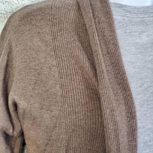 Express Women’s Brown Open Front Cardigan Sweater Small Rayon Cashmere Blend Dra - Picture 3 of 7